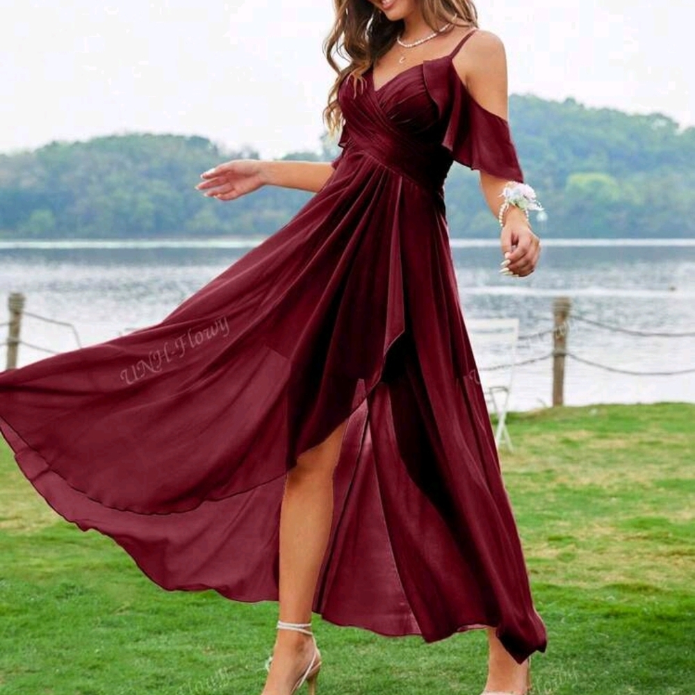 SHEIN Red High Low Sundress for Wedding Guest